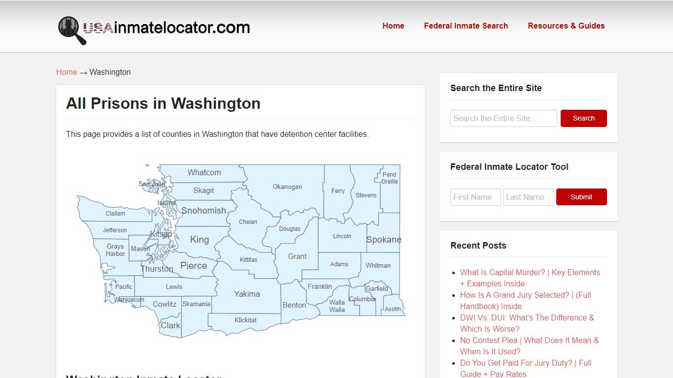 Washington Prisons & Jails Directory &124; USA Inmate Locator